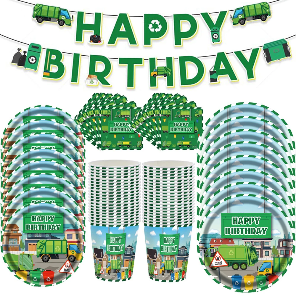 Müllwagen-Party, alles Gute zum Geburtstag, Banner zum Aufhängen, Wirbel, Dekore, Tischdecke, Abfallmanagement, Recycling, Geburtstagsparty-Zubehör – Detail 2