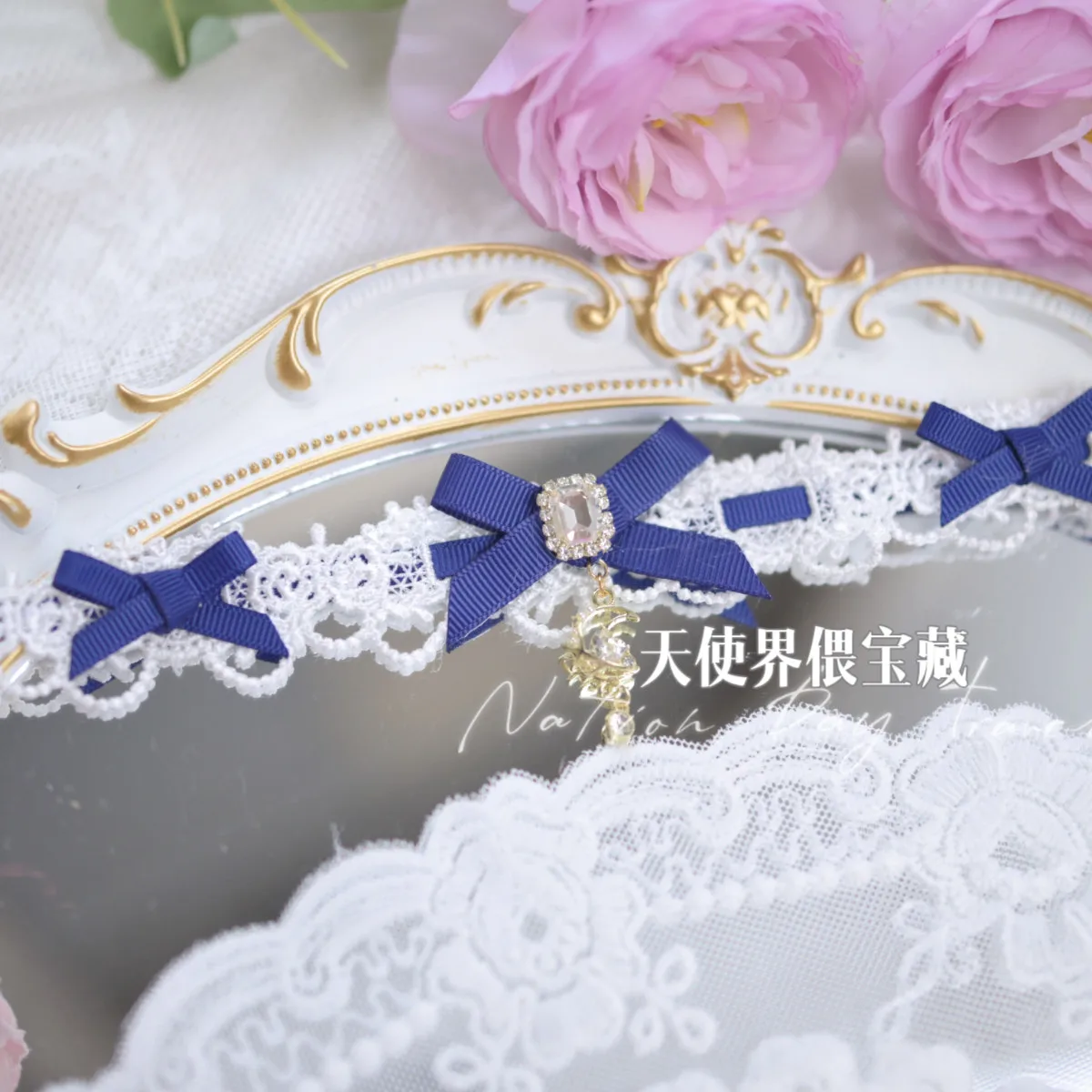 Lolita Style Lace Choker Necklace, Stars Moon Pendant with Rhinestone, Sweet Kawaii Choker Gift for Women Girls view 5
