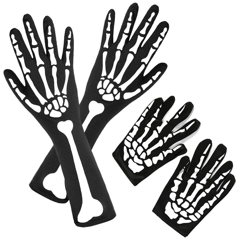 

BEDW-4 Pairs Halloween Skeleton Gloves With Skeleton Arm Sleeve Full Finger Long Arm Skeleton Gloves For Kids And Adults