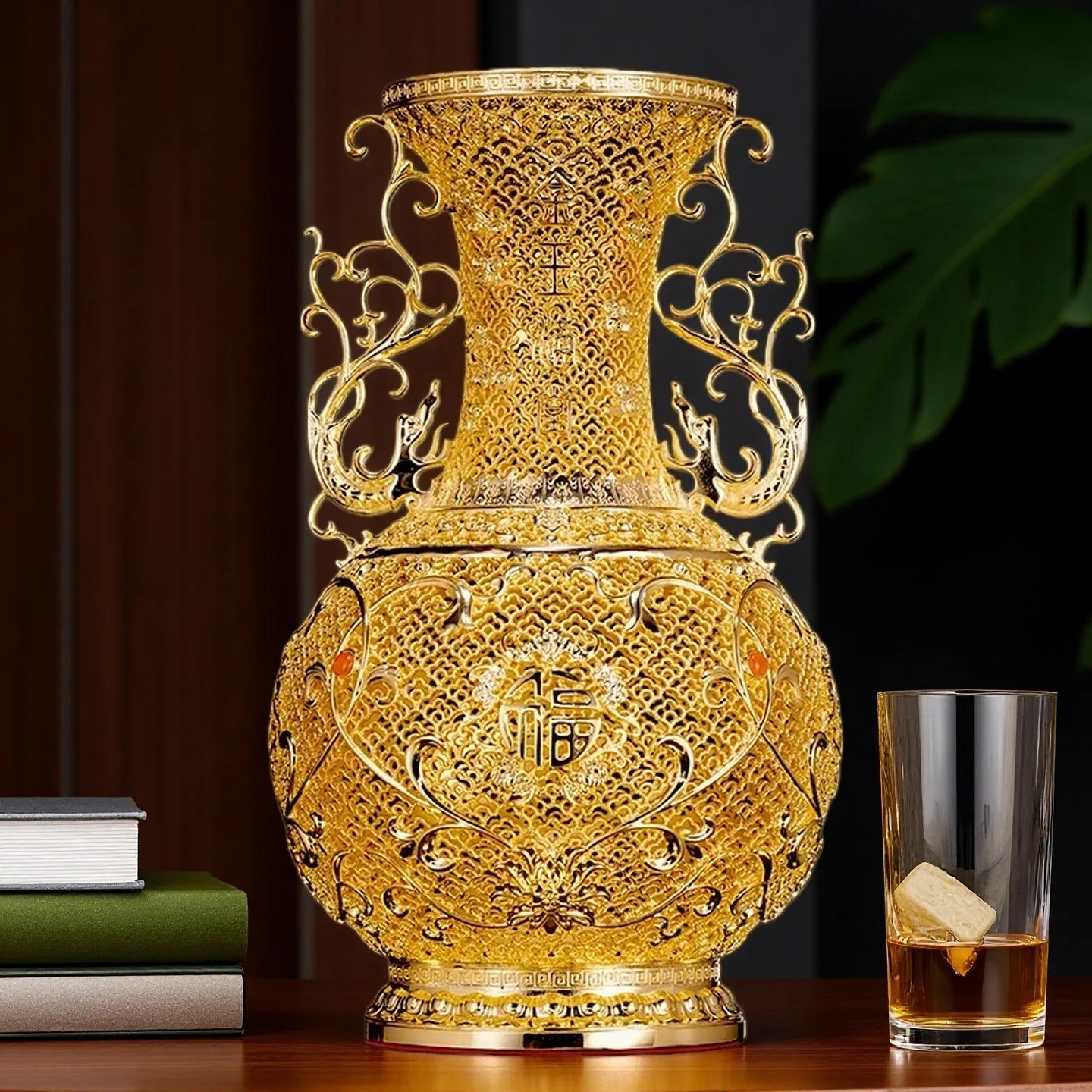 Silk vase ornament Guochao intangible cultural heritage craft gift home living room office desktop brass gold-plated ornament