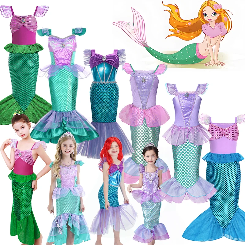 

2024 Girls Mermaid Summer Casual Dress Ariel Prom Princess Costumes Dress for Kids Girls Halloween Party Cosplay Fancy Dresses