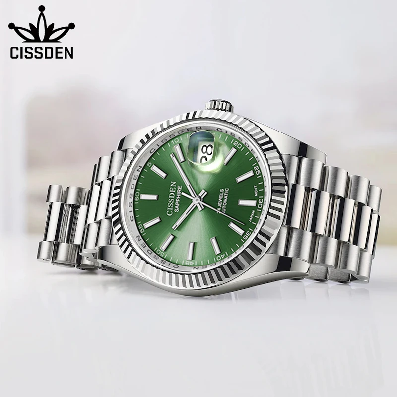 CISSDEN Mens Watches Top Brand Luxury Automatic Mechanical Wristwatch men simple Clock Japan NH35 100M Waterproof Reloj Hombre