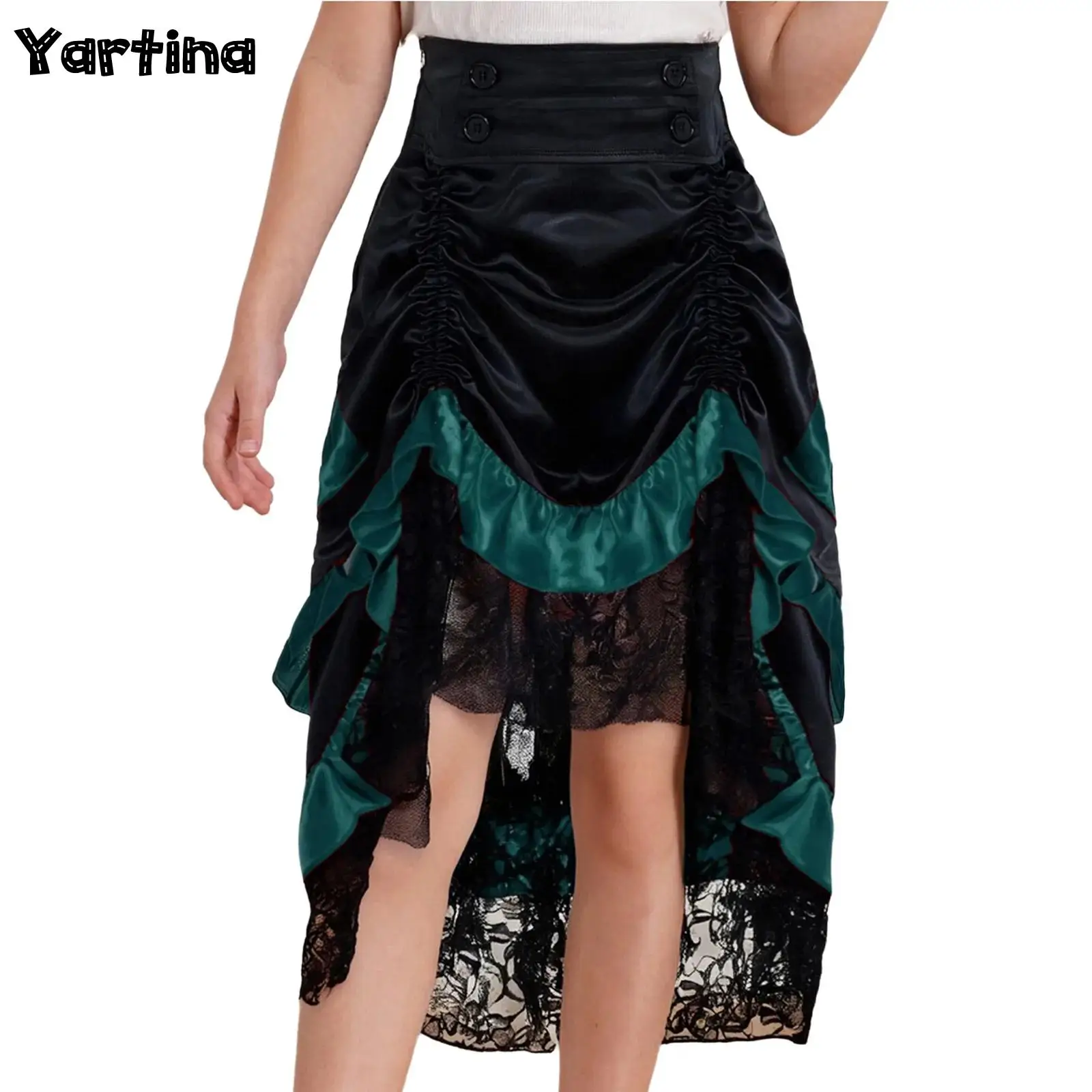 

Girls Medieval Skirt High Waist Tiered Ruffle Skirt Ruched Flounce Lace Skirt High-low Victorian Skirt Halloween Cosplay Costume