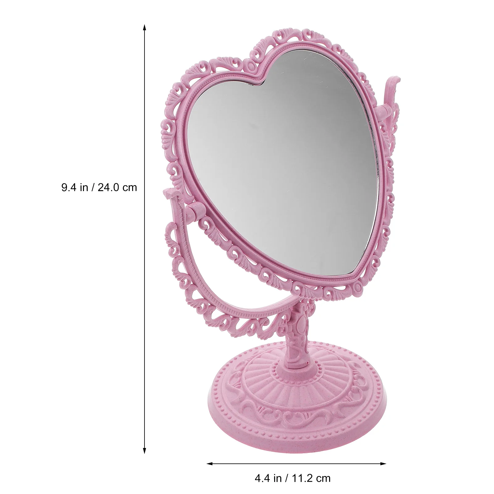 Vintage Decor Rotating Vanity Mirror Desktop Heart Modeling Dressing Table Shaped Pink Travel