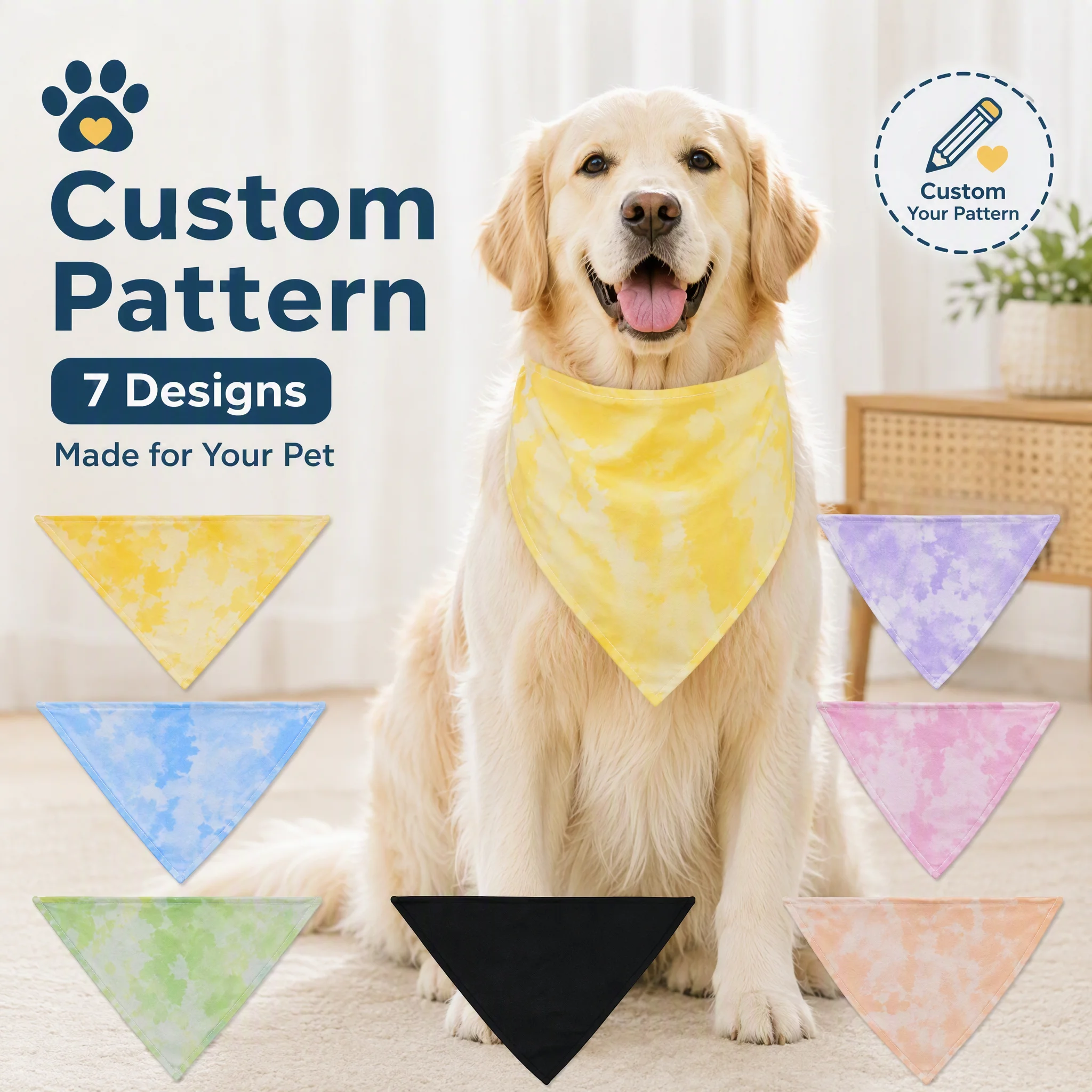 Custom Personalized Dog Bandana 7PCS Weekly Set Pet Scarf with Name & Photo Weather Mood Changeable Daily Outfit 7 Days Differen