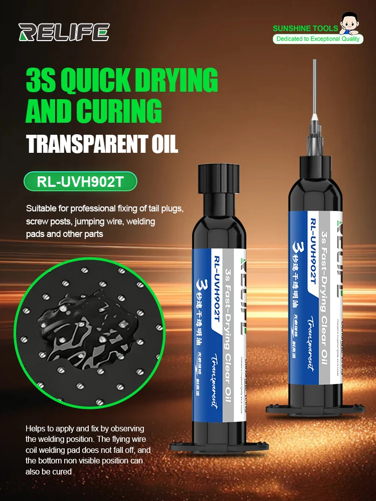 RELIFE RL-UVH902T 10CC Quick-drying Solder Mask for Phone Repair High Temperature Resistance 3S Quick Drying Transparent Oil