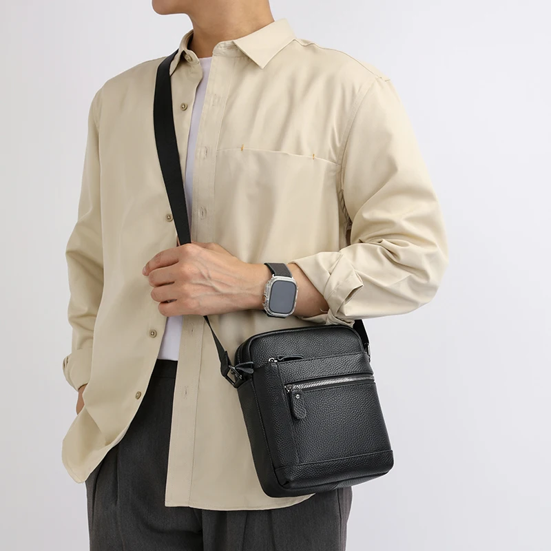 

Fashionable men's new genuine leather cowhide solid color shoulder bag crossbody bag 가방 сумка bag for man sling bag