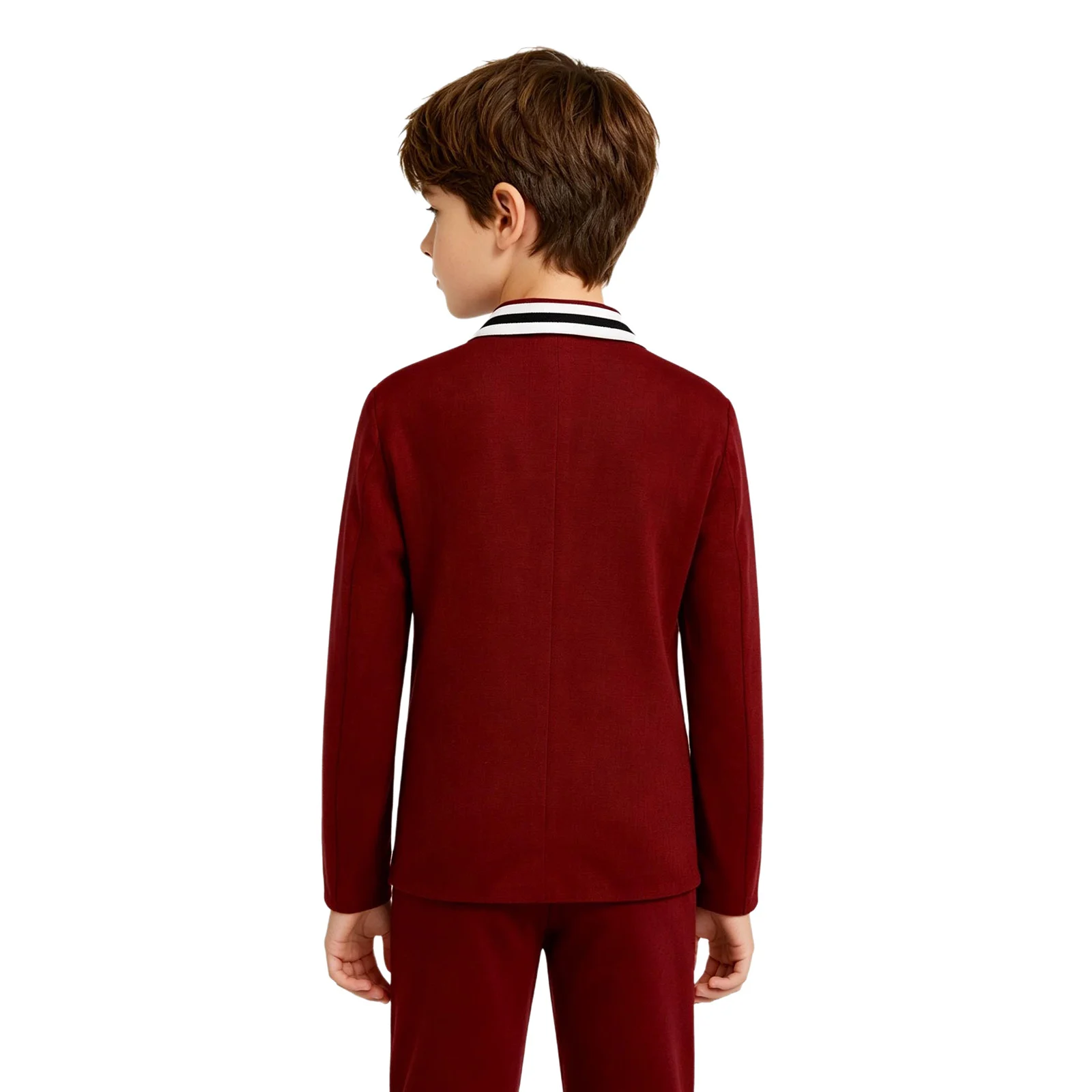 Children School Uniform Blazer Jacket Striped Trim Lapel Long Sleeve Button Coat with Pockets for School Classroom Events Daily