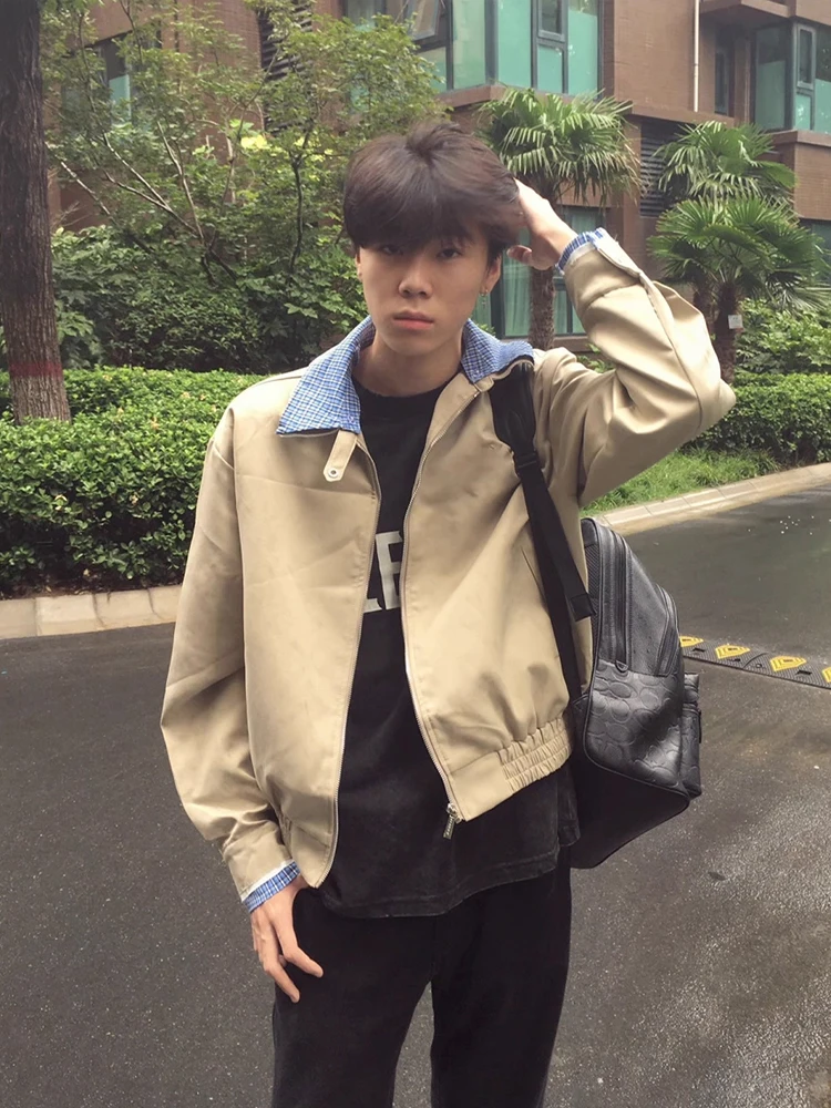 

Хаки клетчатый воротник пилот джет мужская осенняя американская модная брендовая бейсбольная одежда повседневная рабочая одежда верхняя одежда