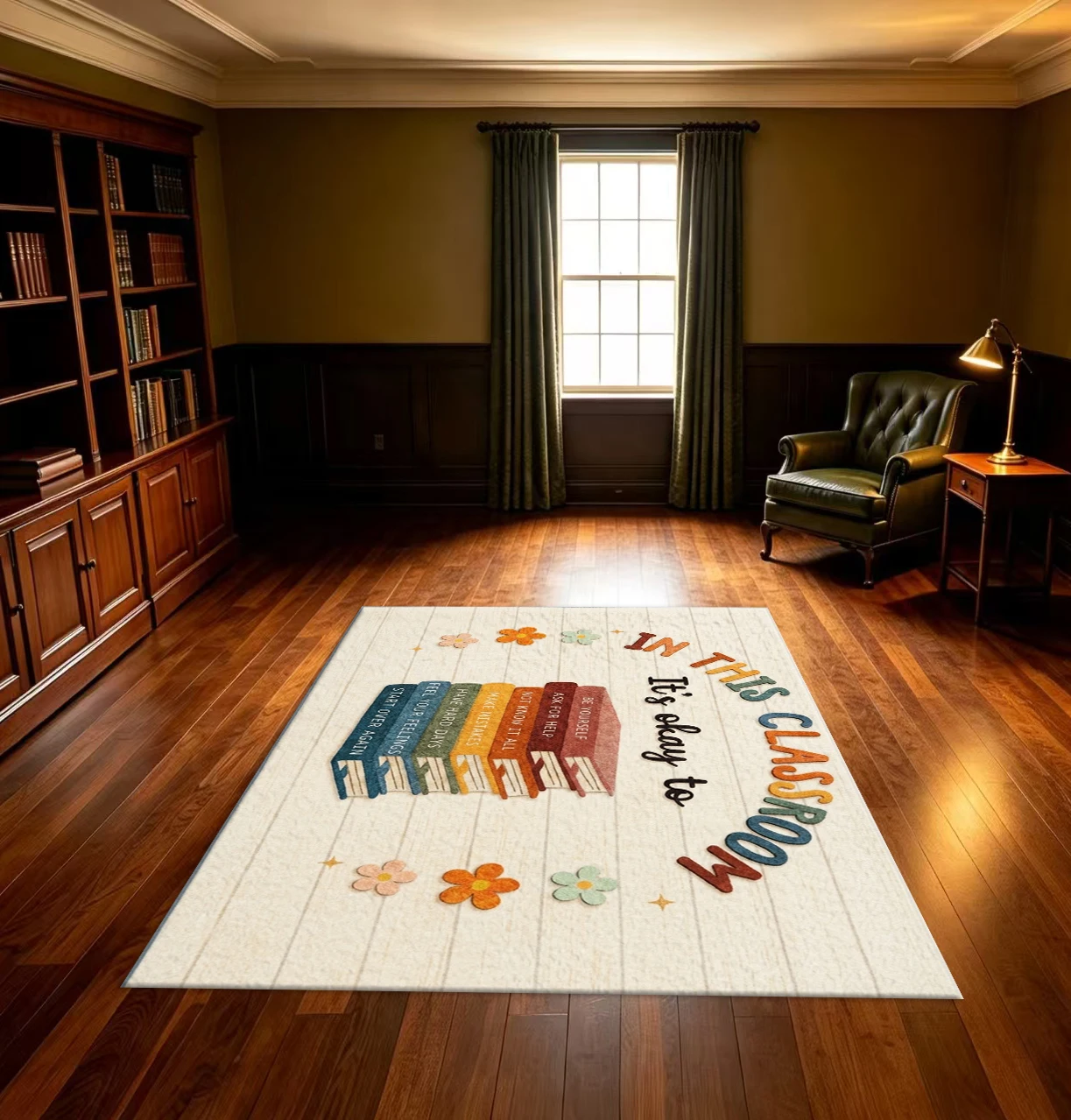 Inspirational Classroom Theme Area Rug Soft Non‑Slip Educational Floor Mat for Kids Room Study Room Home Decor