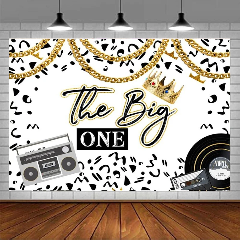 Hip Hop Boys 1st Birthday Photography Backdrop Is The Big One Theme Party Banner Wall Decorations Hip Hop Crown Background Props