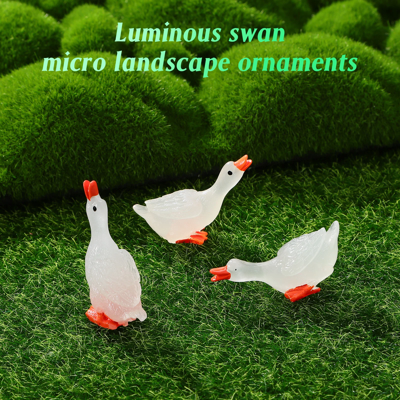 

12 Pcs Night Glow Swan Decor Mini Goose Figures Resin Statues Luminous Garden Ornaments Accessories