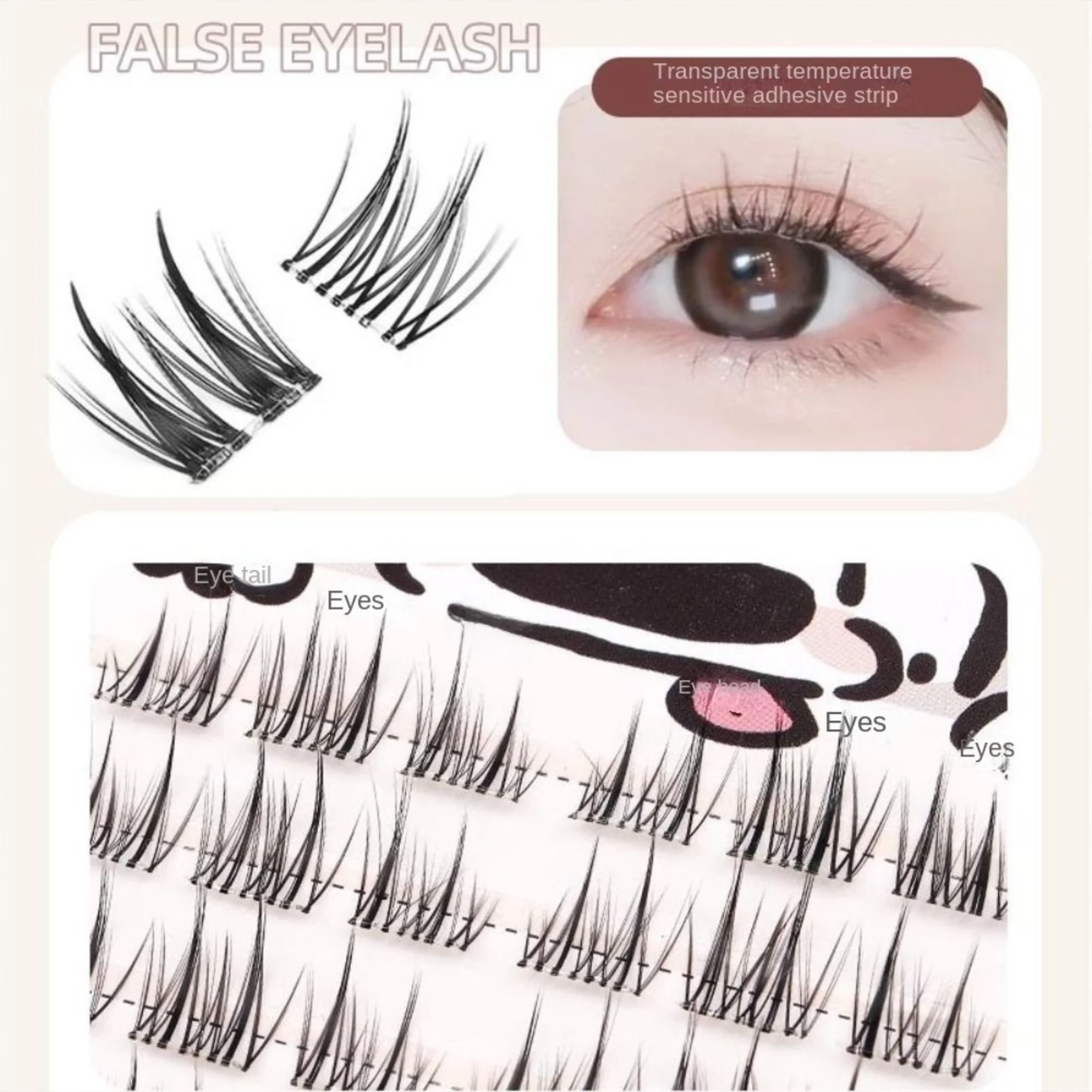 With Jelly Glue Strips Manga Lashes Anime Cosplay Multiple Styles 3D False Eyelashes Handmade DIY Segmented False Eyelashes