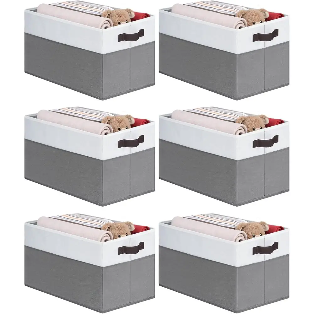 

6-Piece Gray & White Fabric Storage Organizers with Baskets for Clothes, Toys, and More