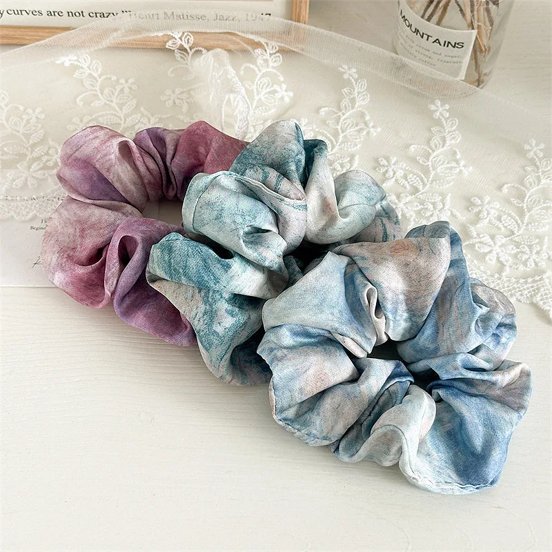 Wholesale Korean New Hair Accessories Simple Garden Style Headstring Vintage Small Flora Blue Stripe Elastic Scrunchie Hair Rope