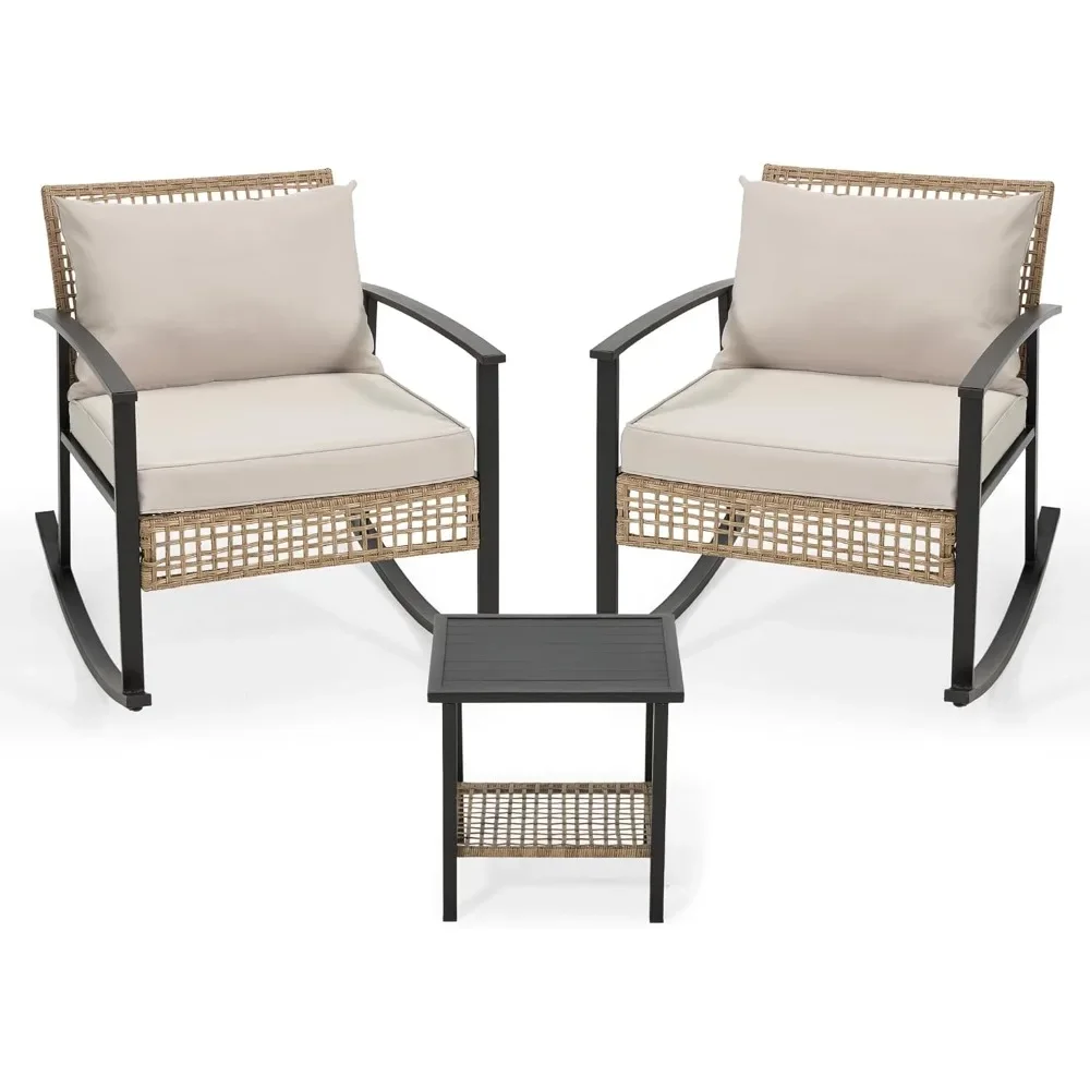 

3 Pieces Garden Furniture Sets,Outdoor Rattan Patio Chair,of 2and 2Tier Coffee Table,Modern Furniture Oversized Conversation Set