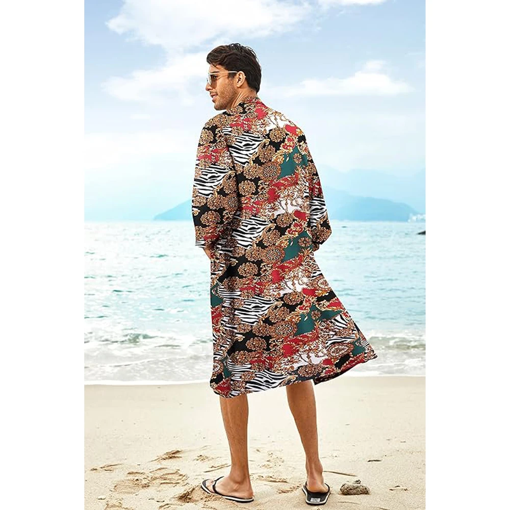 Men\'s Lightweight Kimono Robe Japanese Bathrobes Open Front Long Cardigan Cloak with Belt