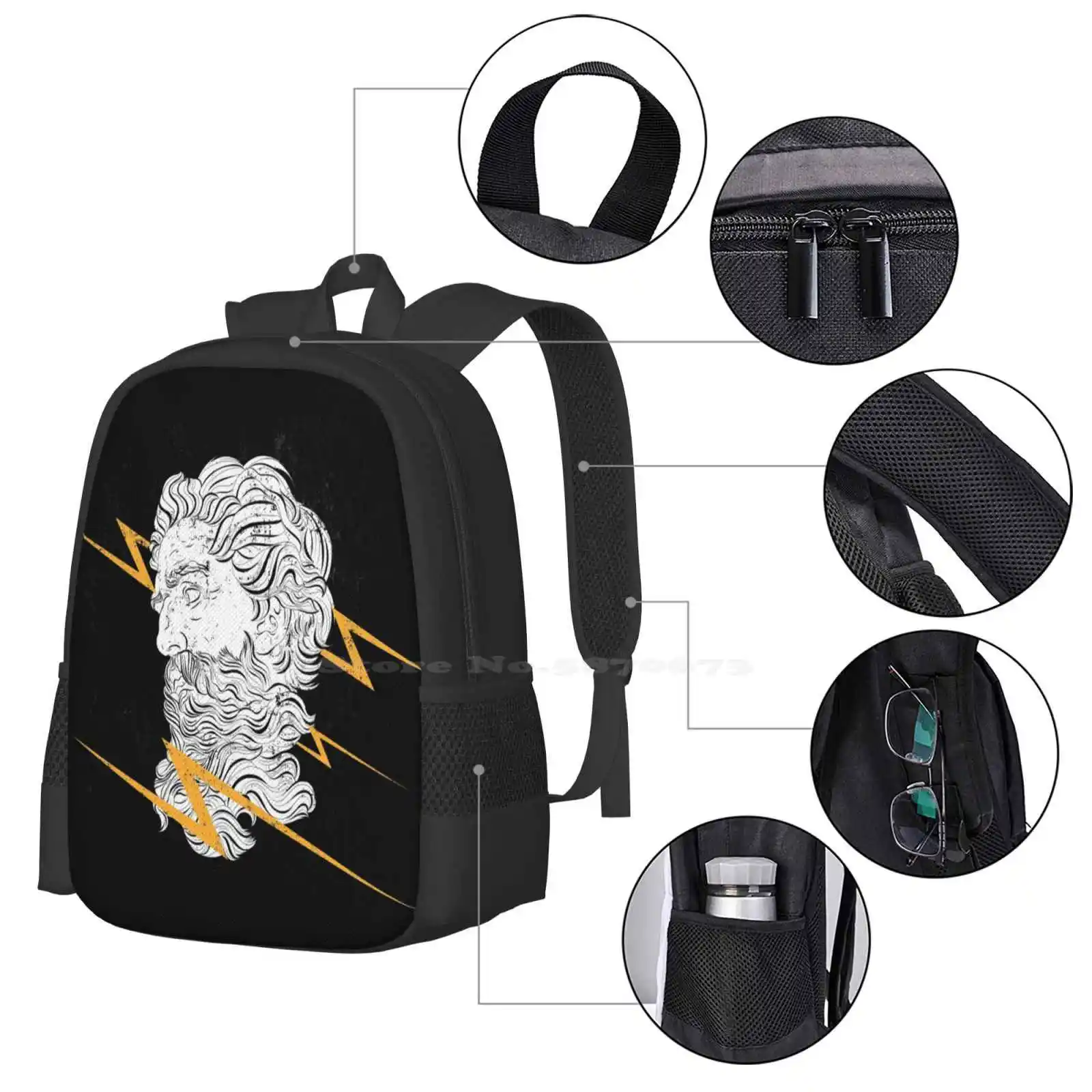 Zeus God Of Thunder-mochila para hombre y mujer, bolso para adolescentes, Zeus Greekgods, acrópola, Greekhistory, estilo europeo