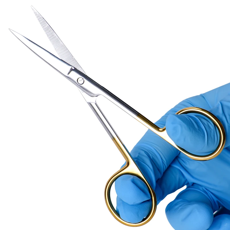 1pc Stainless Steel Dental Surgical Scissor Straight/Curved Tip Forcep Scissor withGold Plated Handle Dental Surgical Instrument