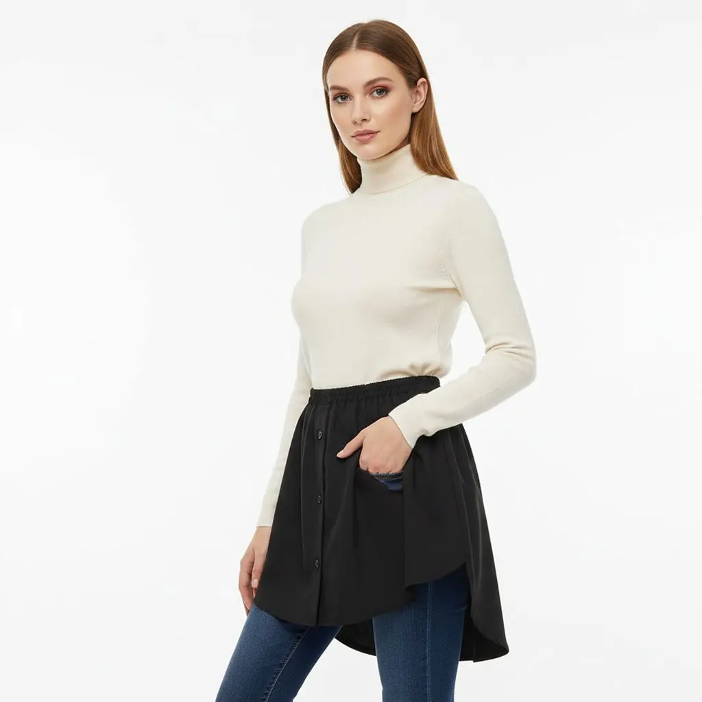 

Oversized A-Line Layered Skirt - All-Match Fake Hem Sweater Shirt Style Skirt