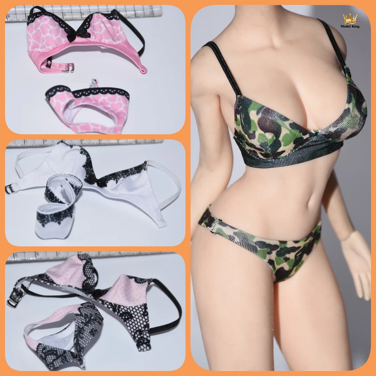 In Stock 1/6 Scale Black Lace Sexy Camouflage Seamless Lingerie Set Accessories For 12inchs TBL Female Action Figures Model