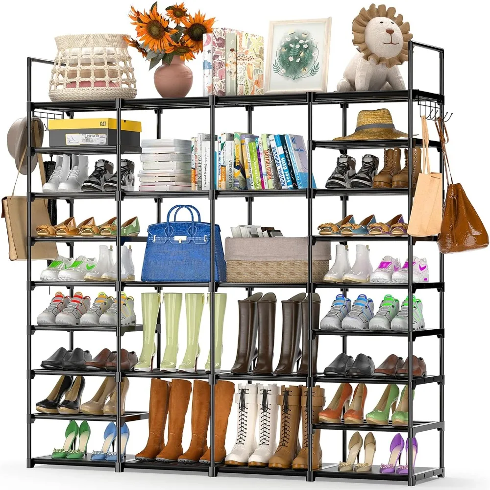 

nizer for Entryway Closet, Upgraded 9 Tiers 4 Rows Metal Shoe Storage Shelf for 64-72 Pairs Shoe and Boots, Free Standing La