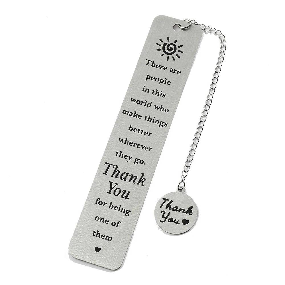 A stainless steel pendant bookmark with the theme of gratitude, an ideal reading gift to thank friends, benefactors, and colleag