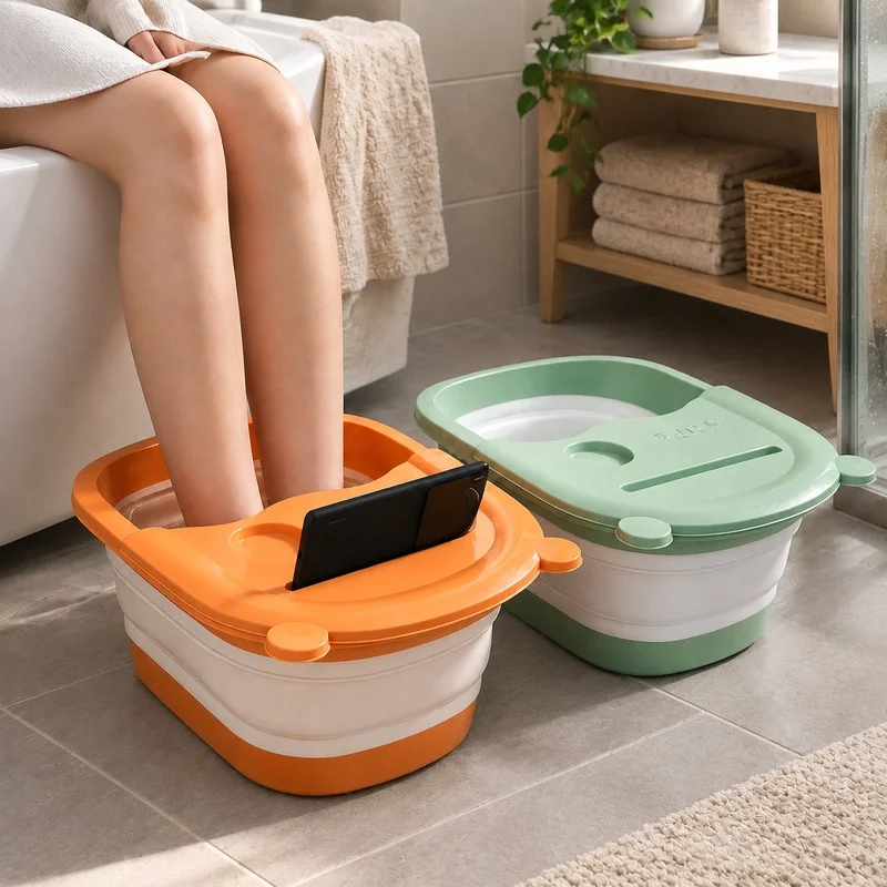 Foldable Foot Bath Tub with Built-in Massager for Therapeutic Home Spa and Relaxation