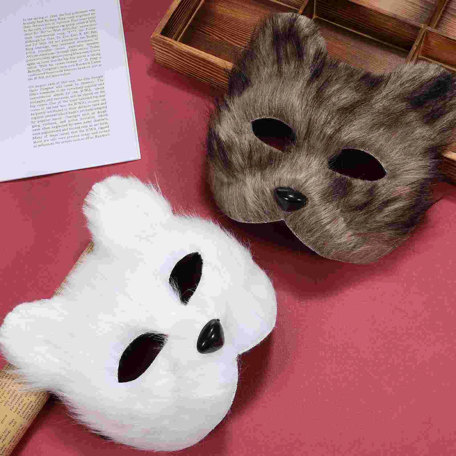 2 pçs máscara animal cosplay máscaras de festa halloween traje peludo flanela raposa branca