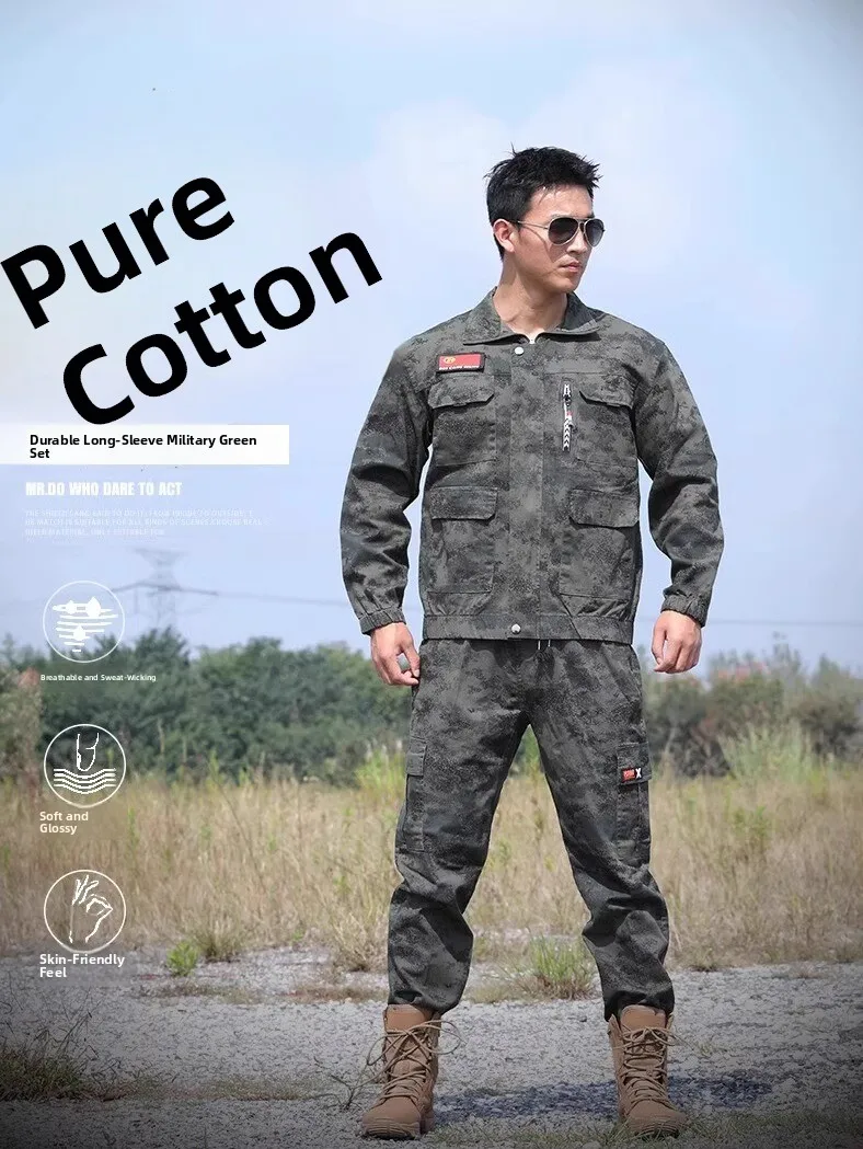 spring-autumn-pure-cotton-elastic-workwear-set-men's-camouflage-thickened-wear-resistant-welding-overalls-labor-uniform