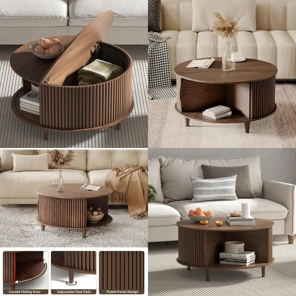 

Компактный журнальный столик для хранения вещей с раздвижной дверью для небольших помещений в гостиной, диаметр 31,5 дюйма