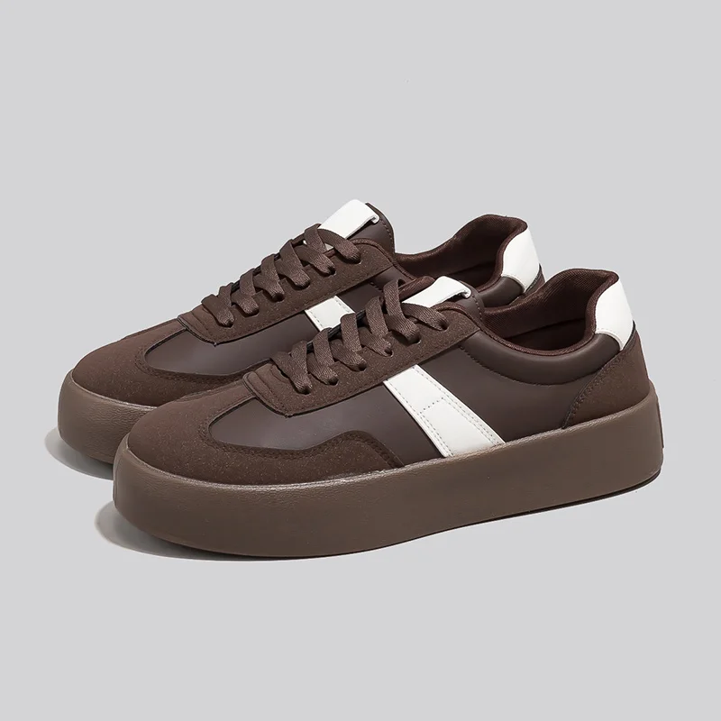 

Retro Brown Leather Skateboard Shoes Men Women Casual Platform Sneakers Comfortable Lace-Up Men's Vulcanize Shoes Designer Shoes