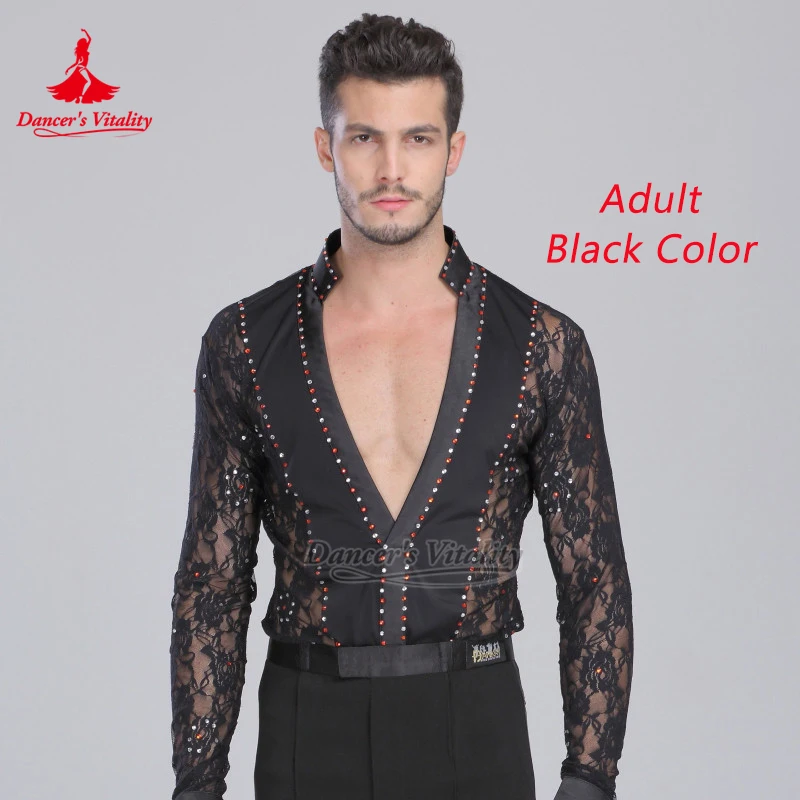 Adult&Children Latin Dance Lace V-neck Practise&Perform Jumpsuit Dancer's Vitality Social Dance Men's Contest Matching Clothing