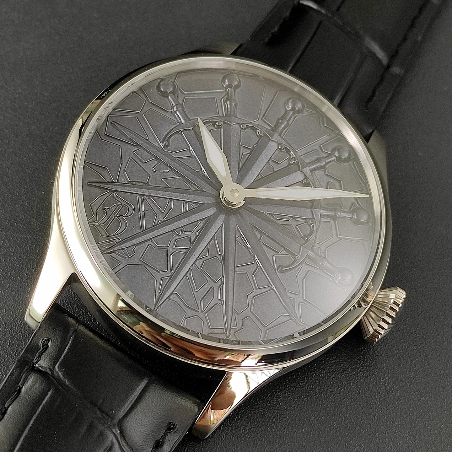 Vakuy ساعة عسكرية ميكانيكية يدوية 42 ملم للرجال ستة أوردة Excalibur Dafei Seagull ST3601 Jones Sword Swiss قوية مضيئة