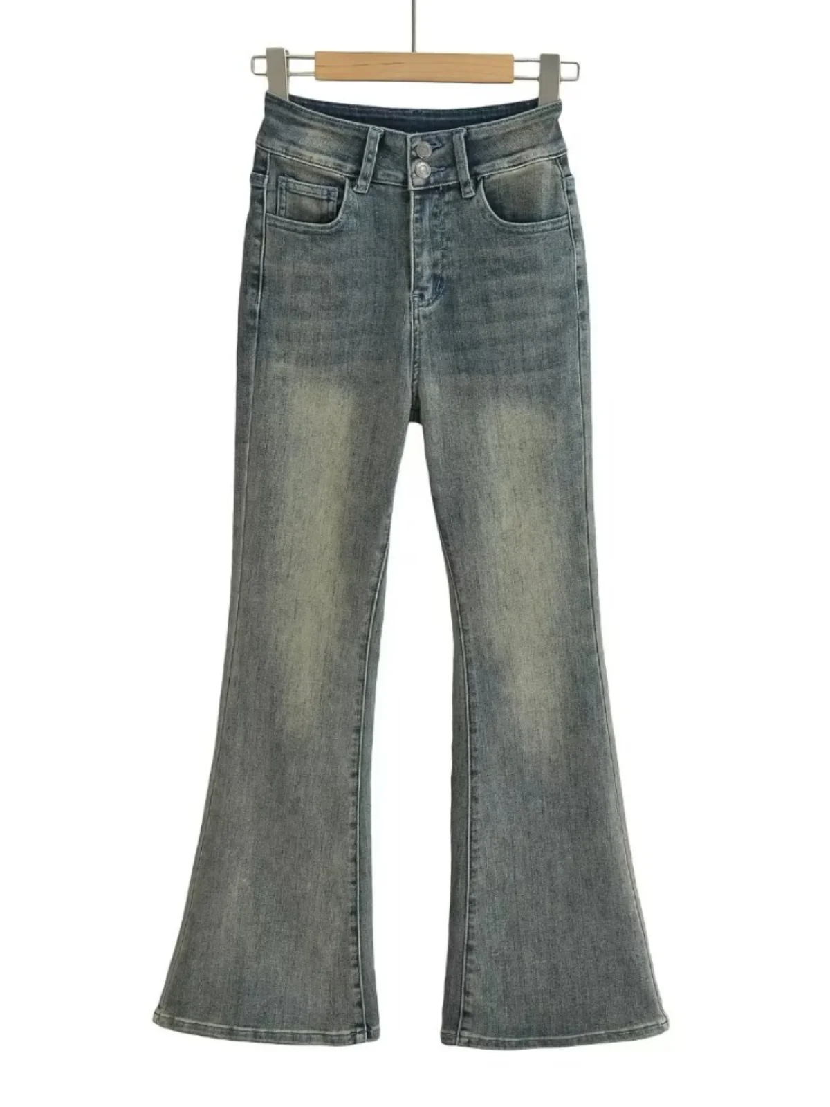 

Vintage Faded Micro Flared Jeans Sexy High Waist Design Sensation Long Pants for Women Spring Autumn High Waist Jeans