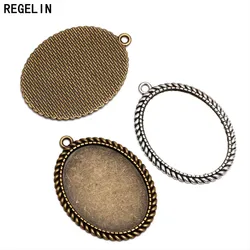 REGELIN Antique Flower Lace Pendant Charms Base Settings 5pcs Cabochon Cameo Tray Bezel Blank 30*40mm Cabochons DIY Necklace