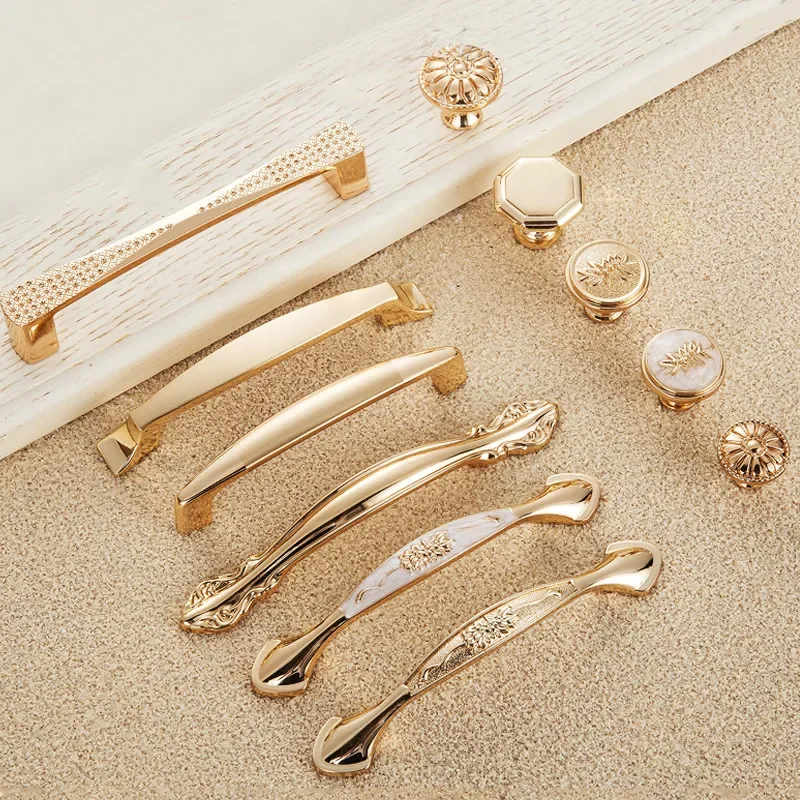 24hour shipping champagne Gold Door Handles Zinc Alloy Cabinet  Drawer Knobs European Wardrobe Pulls Kitchen  Furniture Hardware