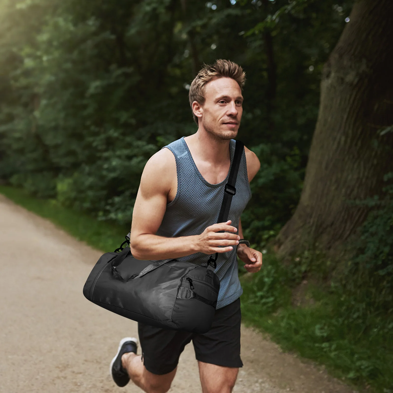 Waterproof Large Capacity Gym Duffle Bag Stylish Workout Travel Tote Shoulder Wet Pocket Weekender Bag for Women Men Black