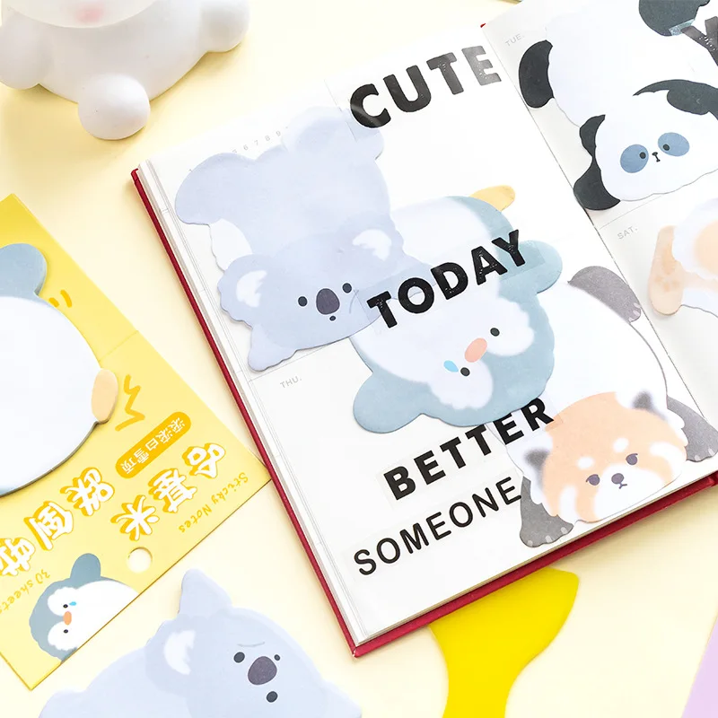 30 Pcs/pack Assorted Animals Sticky Notes Cute Patterns Kawaii Self-Sticky Notes Memo Pad for School Office Home Kids Students