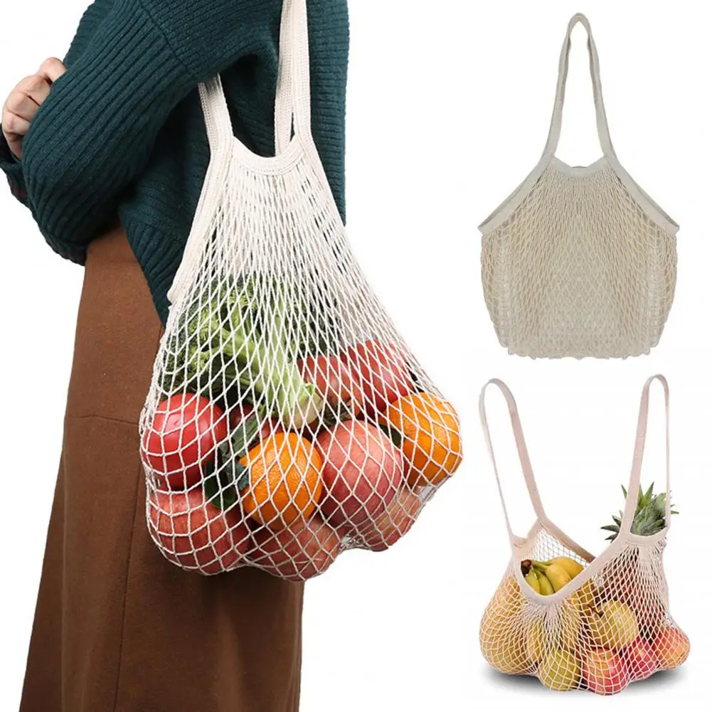 Reusable Cotton Mesh Bag Shopping String Fishnet Fruit Vegetable Bag Groceries Net Shopping Bag Storage Handbag Tote