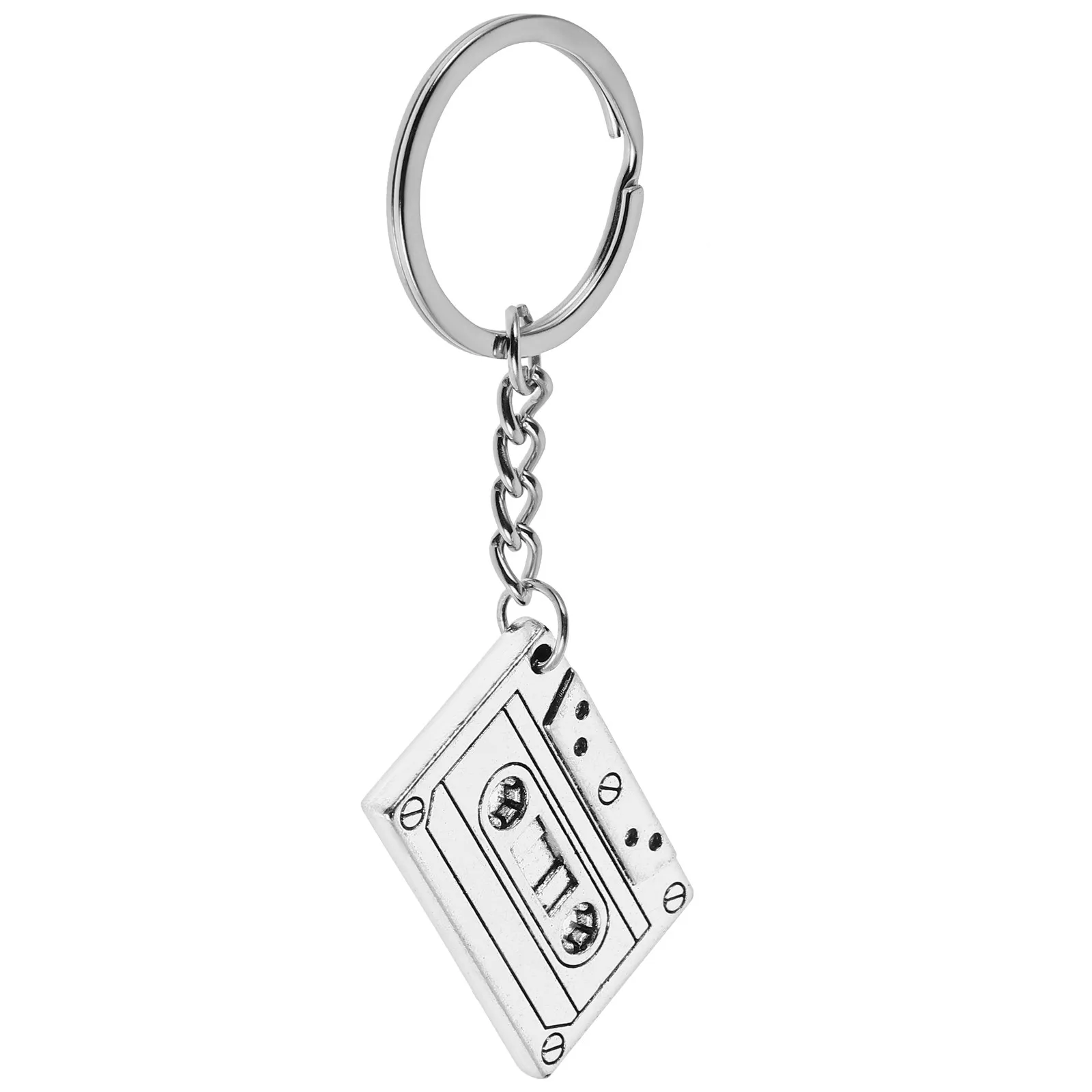 5Pcs Cassette Tape Keychain Necklace Set Retro Vintage Alloy Pendant for Women 80S Party Car Radio Decor Jewelry Accessory