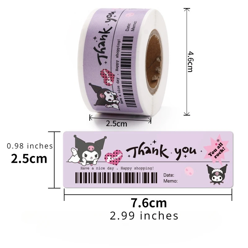 120pcs Cute Sanrio Kuromi My Melody Stickers Roll Kawaii Cartoon Thank You Sealing Labels Sticker Anime Vinyl Decoration Decals