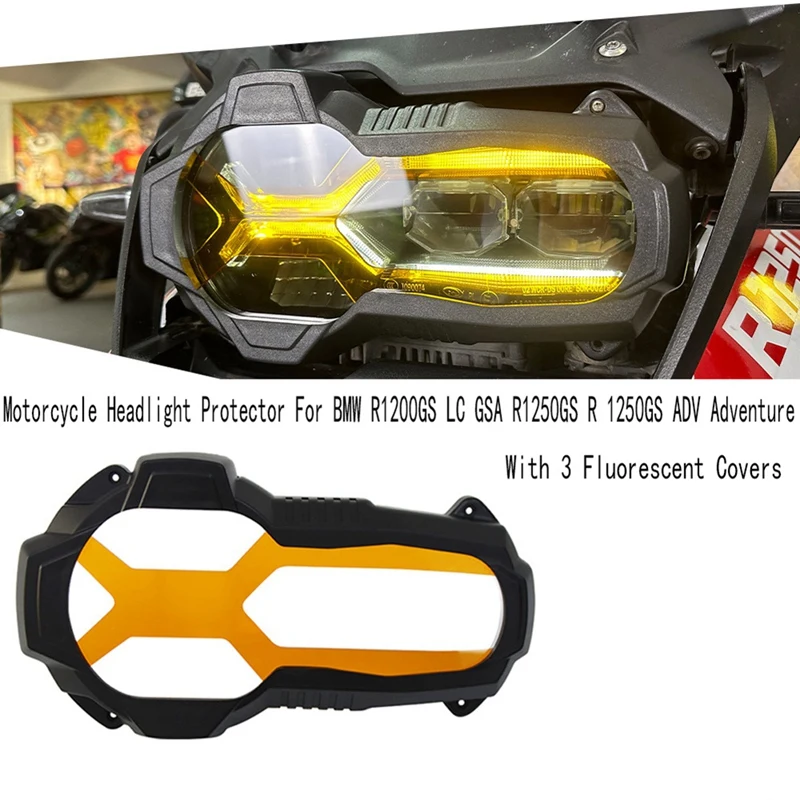 Headlight Protector With 3 Fluorescent Covers For BMW R1200GS LC GSA R1250GS R 1250GS ADV Adventure Parts Plating