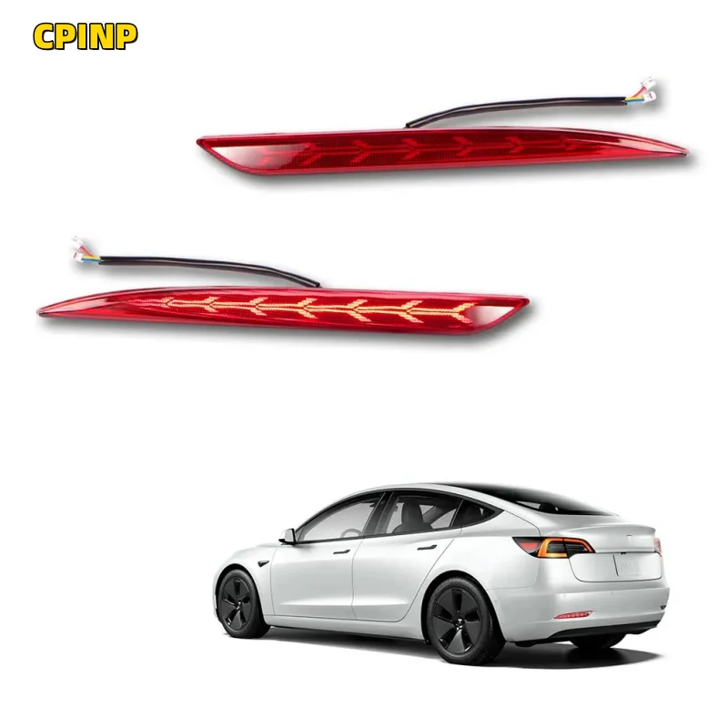 Rear Fog Light for Tesla Model 3 Y 2PCS Rear Bumper Light for Tesla 2017-2022 LEDs Reflector Lamps Fishbone Lights Assemblies