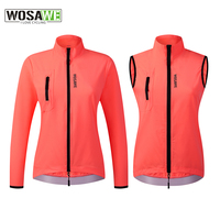 WOSAWE Women Windproof Reflective Cycling Jacket MTB Bicycle Long Sleeve Windbreaker Sleeveless Vest Bike Coat Cycling Clothing