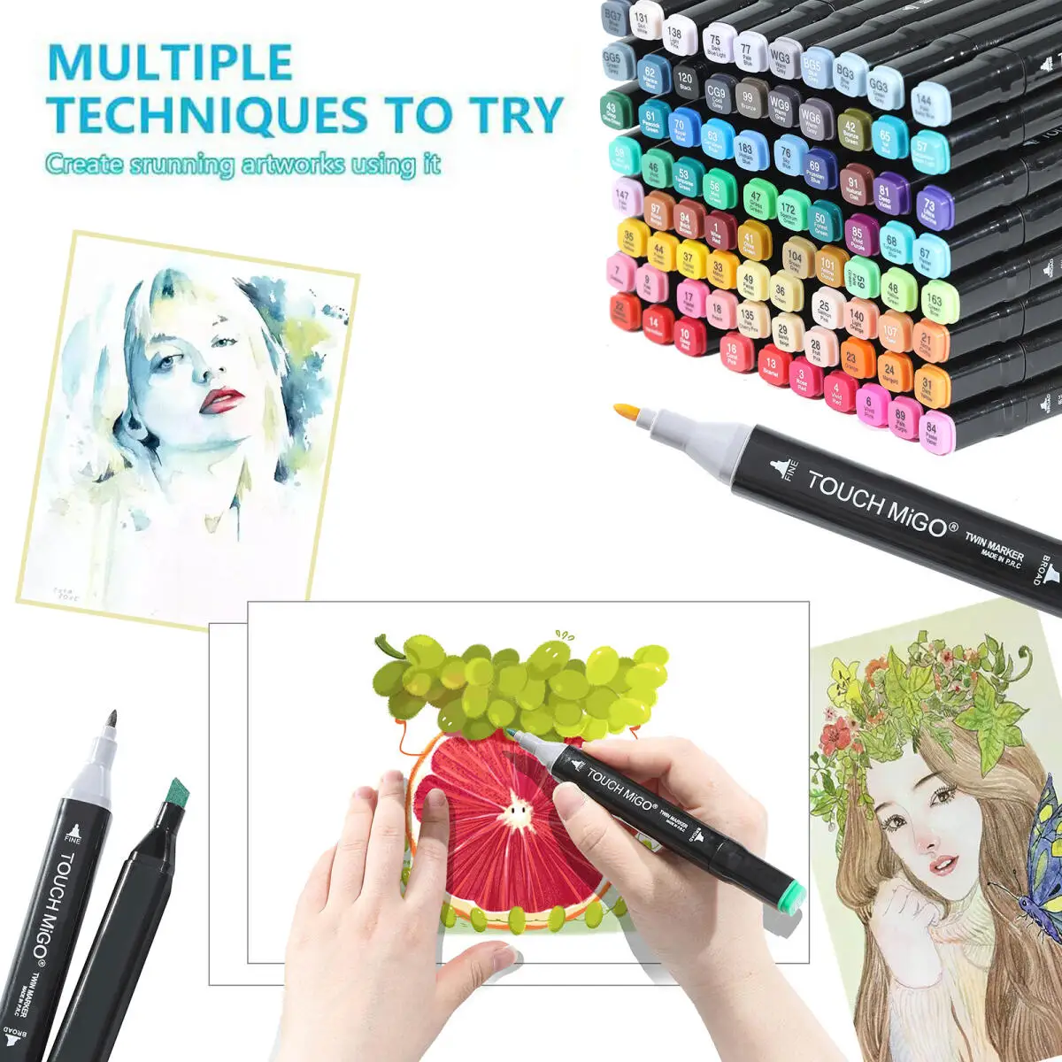 120 Colors Dual Tip Marker Pen Set Watercolor Art Markers for Students Kids Drawing Coloring Sketching School Supplies