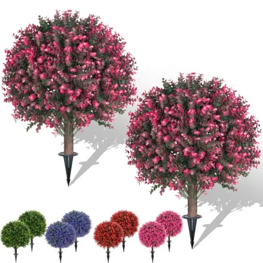 

Set of 2 Artificial Boxwood Topiary Ball Tree for Outdoor with Ground Spike 22" UV Resistant Faux ery Shrubs Fake Plants for Ga