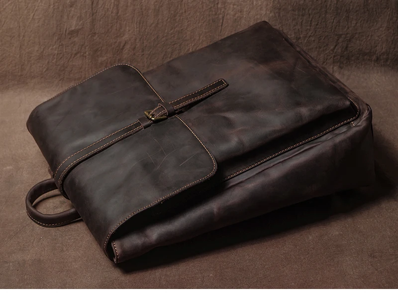 GURO Men's Retro Genuine Leather Backpack Simple Flap Travel Bag Women Natural Cowhide Deluxe Schoolbag Daily Commuter Backpacks