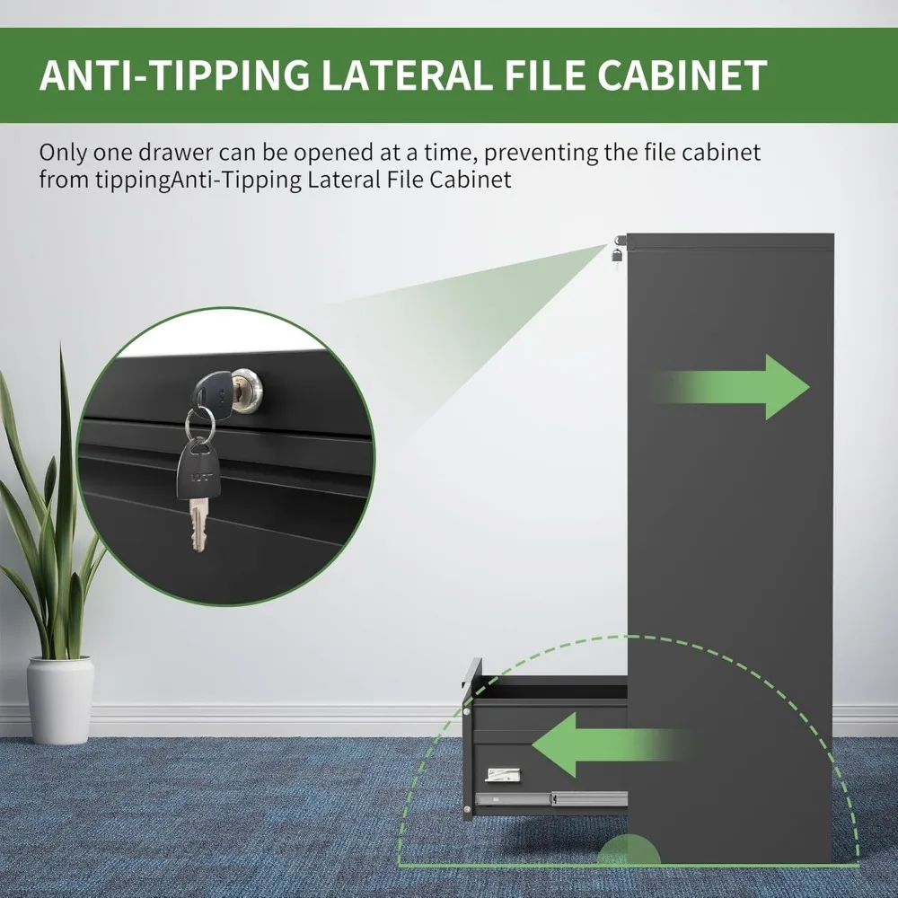 Secure 4-Drawer Metal File Cabinet for Home Office, Letter/Legal/F4/A4 Hanging Files Storage Solution