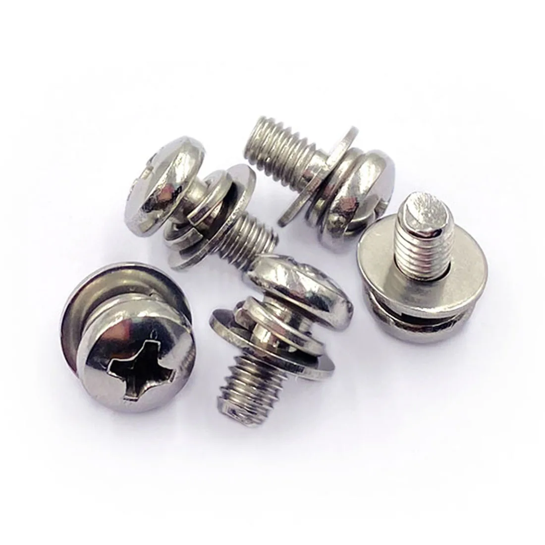 2/30pcs/bag 304 Stainless Steel Carbon Steel Phillips Pan Head Round Head Combination Screw with Flat Spring Washers GB9074.4